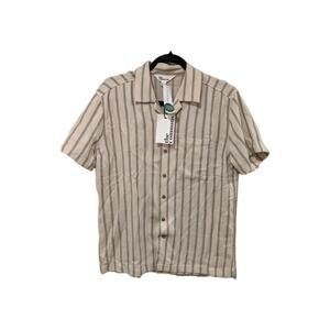 The Commons Men's Beige Small Textured Weave Stripe Camp Short Sleeve Shirt NWT